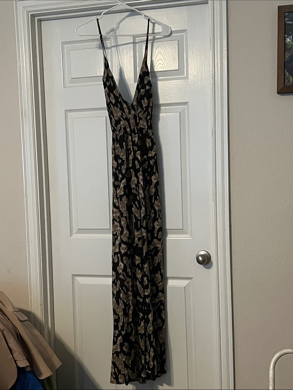 Spaghetti Strap V-Neck Maxi Dress in Black and Tan